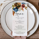 Boho Blumenmenü für Navy und Rust Menükarte<br><div class="desc">Dieses wunderschöne Blumendesign besticht durch Rost- und Marineblau-Blume. Fügen Sie Ihre Informationen mithilfe des Vorlagenformulars hinzu. Mit der Funktion Weitere anpassen können Sie auf das erweiterte Bearbeitungsmenü zugreifen,  in dem Sie den Schriftart,  die Farben und das Layout des Textes ändern können.</div>