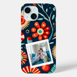 Boho-Blumenmuster Grün Rot Personalisiertes Foto Case-Mate iPhone Hülle