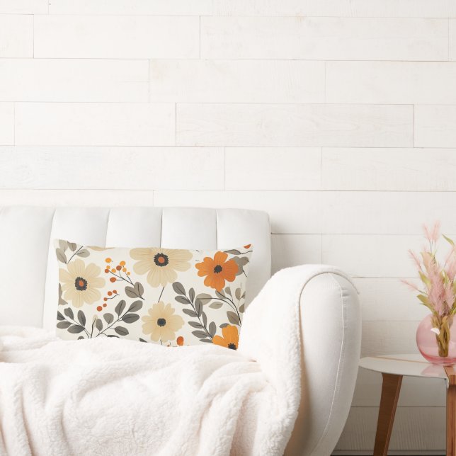 Boho Blumenmuster in warmen Farben Terracotta Lendenkissen (Liege)