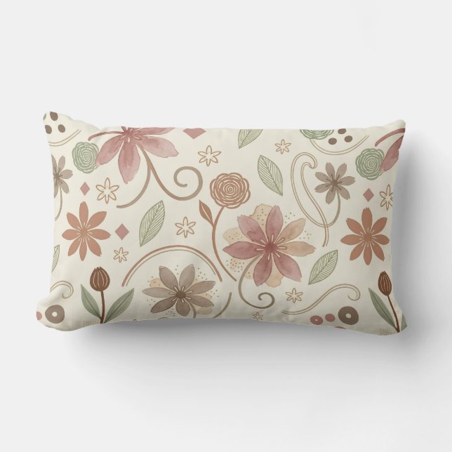 Boho-Blumenmuster  Lendenkissen (Vorderseite)