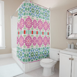 Boho-Blumenmuster Wasserfarben-Mosaik-Design Duschvorhang