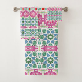 Boho-Blumenmuster Wasserfarben-Mosaikdesign Badhandtuch Set