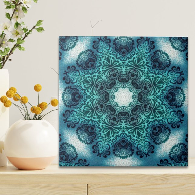 Boho Blumenpaisley Türkis aquamarine mandala henna Fliese (Boho floral paisley turquoise teal mandala henna ceramic tile)