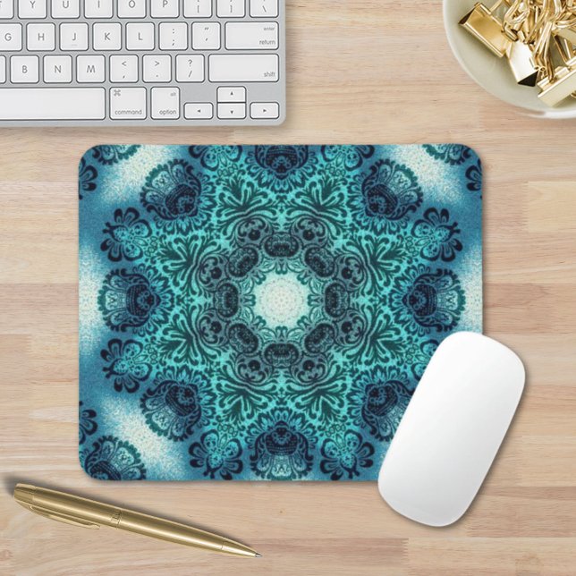Boho Blumenpaisley Türkis aquamarine mandala henna Mousepad (Boho floral paisley turquoise teal mandala henna mouse pad)