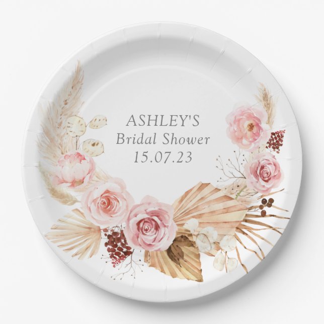 Boho Blumenpampelmuse-Brautparty Pappteller (Vorderseite)