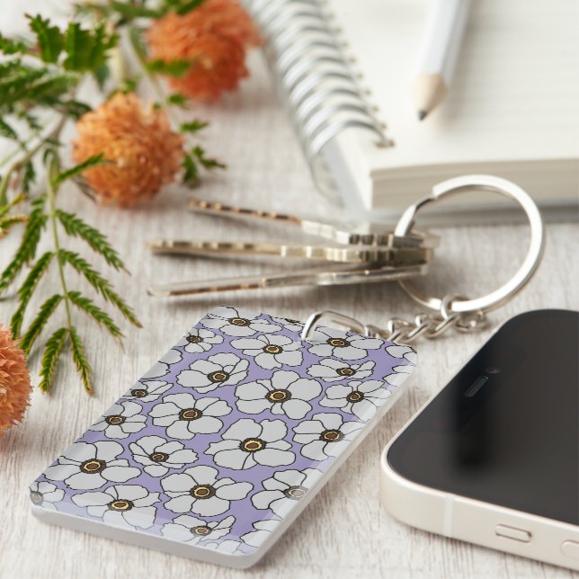 Boho-Blumenprint mit Namen  Schlüsselanhänger (Vorderseite rechts)