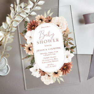 Boho-Blumenrahmen neutrale Babyparty Acryleinladungen