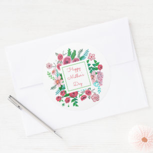 Boho blumenrosa Mütter Tag zeichnend Runder Aufkleber