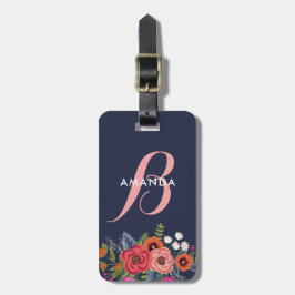Boho Blumenstrauß - Marine-Blau u. rosa Monogramm Gepäckanhänger