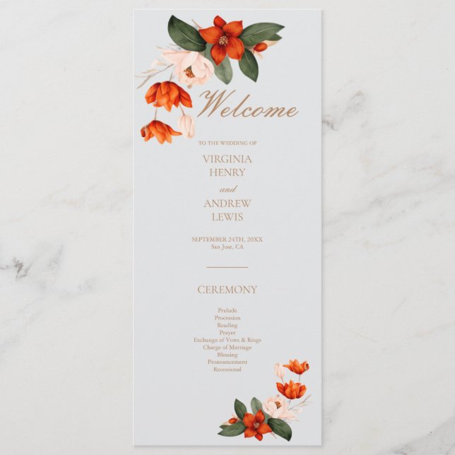 Boho-Blumenstrauß mit feurigen Blumen Programm (Vorderseite)