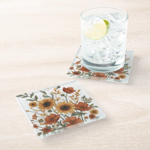 Boho-Blumenuntersetzer – Sonnenblumen, Gänseblümch Glasuntersetzer