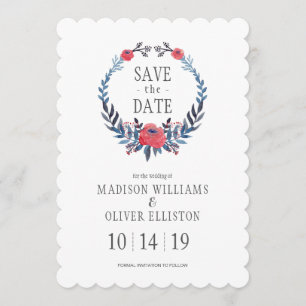 Boho Blumenwatercolor-Rote Rosen   Save the Date