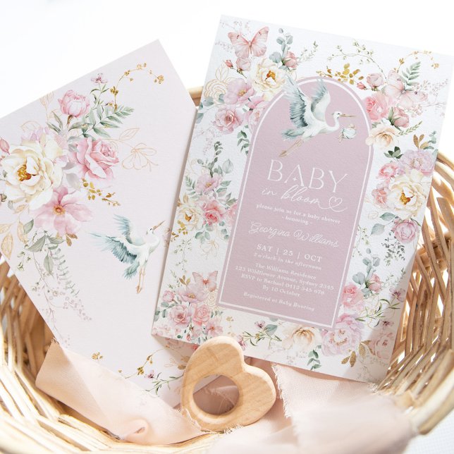Boho Blush Baby in Bloom Stork Wildblume Dusche Einladung (Von Creator hochgeladen)