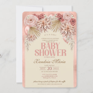 Boho Blush Beige Getrocknete Rose Baby Dusche Einl Einladung
