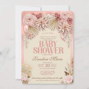 Boho Blush Beige Getrocknete Rose Baby Dusche Einl Einladung