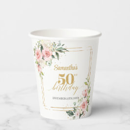 Boho blush Bloral Eukalyptus Gold 50. Geburtstag Pappbecher