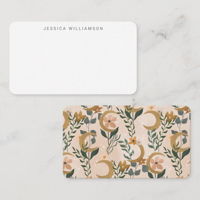 Boho Blush Bloral Moon Individuelle Name Geschenke Mitteilungskarte (Vorne/Hinten)