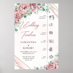 Boho blush Blues Eukalyprus Gold Hochzeit Timeline Poster