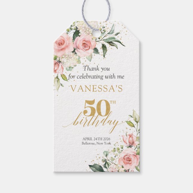 Boho Blush Blues Glitzer grün 50. Geburtstag Geschenkanhänger (Vorderseite)
