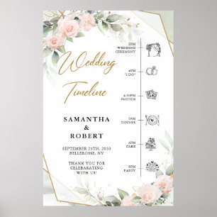 Boho blush Blume Eukalyptus Hochzeit Timeline Poster