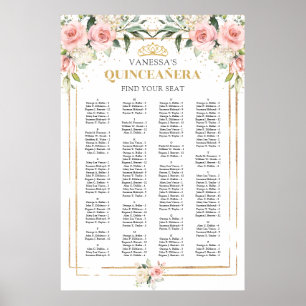 Boho blush Blumengold quinceanera alphabetisch Poster