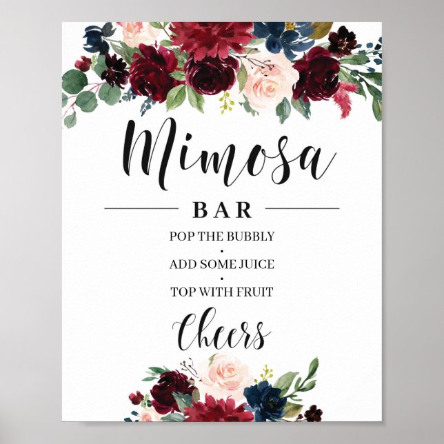 Boho Blush Bordeaux-Marineblau-Mimosa-Bar Poster (Vorne)