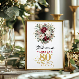 Boho Blush Burgund 80. Geburtstag Tischschild Poster