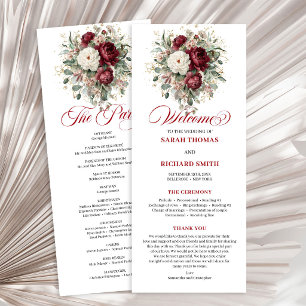 Boho-Blush-Burgunder-Blumen-Hochzeitsprogramm Programm