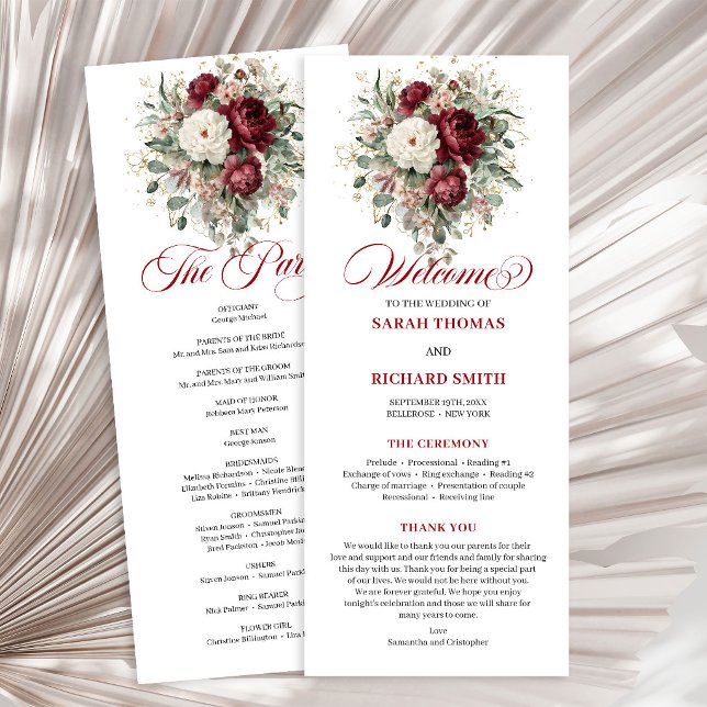 Boho-Blush-Burgunder-Blumen-Hochzeitsprogramm Programm (Bohemian Blush Burgundy Floral Wedding Program)