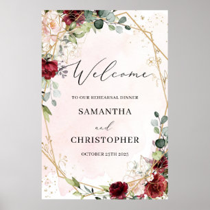 Boho-Blush-Burgunder-Blumen-Probe-Willkommensschil Poster