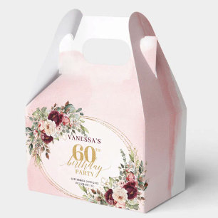 Boho Blush Burgunder Gold Blumen 60. Geschenkbox Geschenkschachtel
