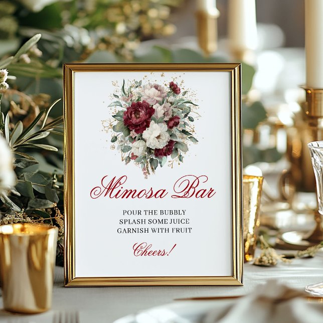 Boho-Blush-Burgunder-Mimosa-Bar-Tischschild Poster (Boho Blush Burgundy Mimosa Bar Tabletop Sign)