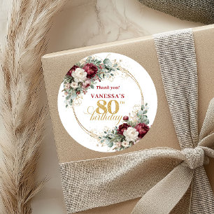 Boho Blush Burgundy 80. Geburtstag Aufkleber