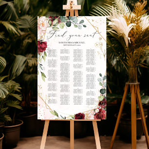 Boho blush burgundy alphabetische Hochzeitssitze Poster