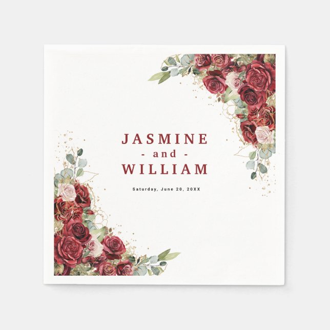 Boho Blush Burgundy Floral Gold Geometric Wedding Serviette (Vorderseite)