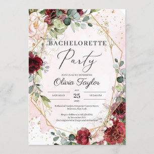 Boho blush burgundy Junggeselinnen-Abschied Einladung