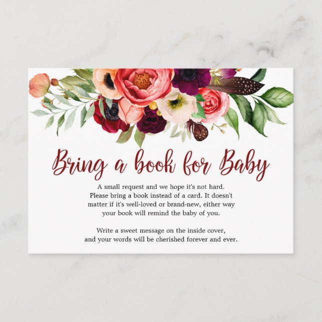 Boho Blush burgundy maroon mauve Blume Begleitkarte (Vorderseite)