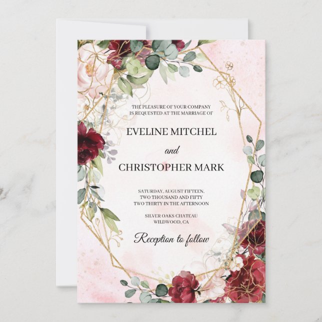 Boho blush burgundy rosa geometrische Hochzeit Einladung (Vorderseite)