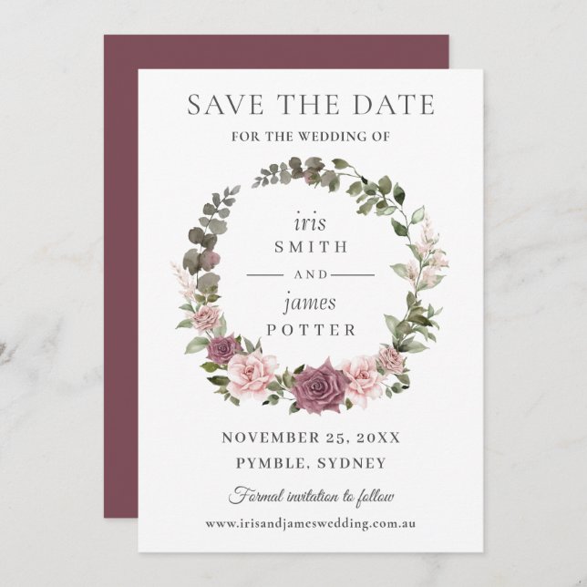 Boho Blush Cinnamon Rose Blumengrün Hochzeit Save The Date (Vorne/Hinten)
