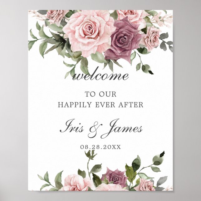 Boho Blush Cinnamon Rose Floral Wedding Willkommen Poster (Vorne)