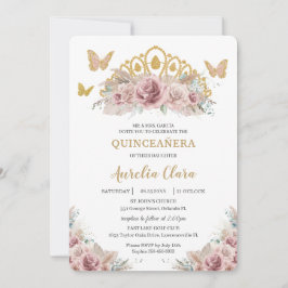 Boho Blush Dusty Rose Floral Pampas Quinceañera Einladung
