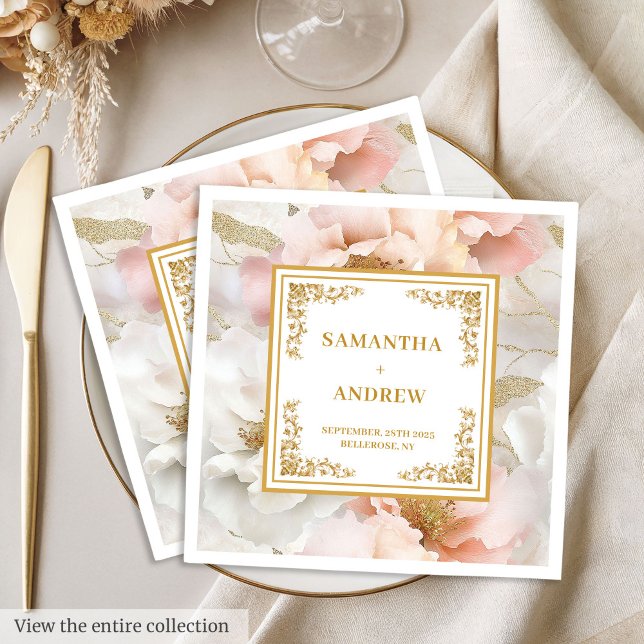 Boho blush Elfenbein Gold Blumenzettel Serviette (Boho blush ivory gold floral wedding paper napkins)