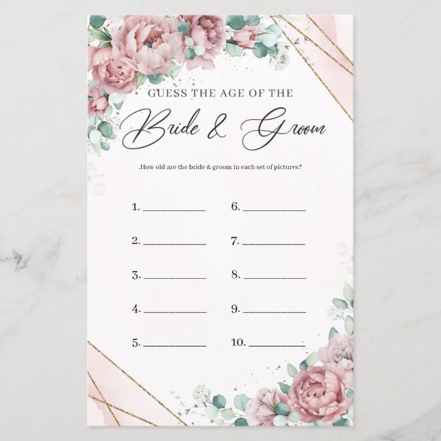 Boho blush eucalyptus Guess The Age Foto Game (Vorderseite)