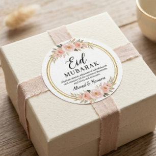 Boho Blush Floral Eid Mubarak Rund Sticker