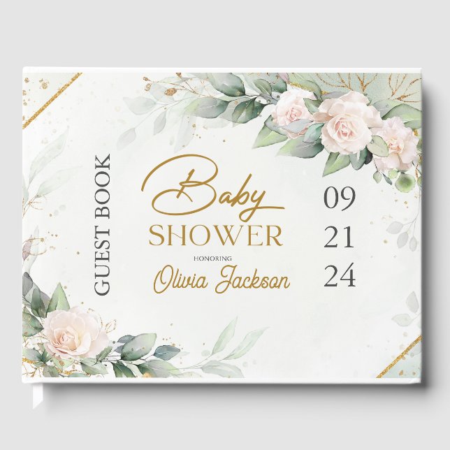 Boho Blush Floral Eucalyptus Frame Baby Dusche Gästebuch (Vorderseite)
