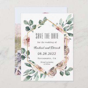 Boho Blush Floral mit Foto Save the Date