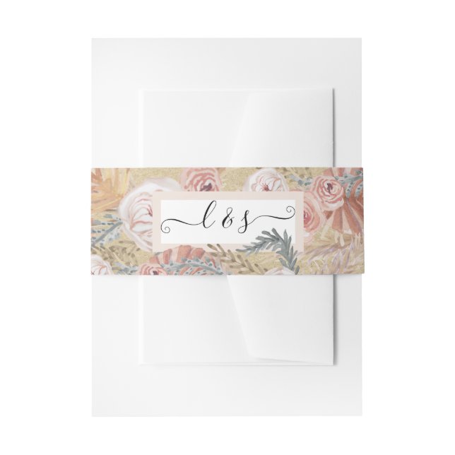 BOHO Blush Floral Pampas Hochzeit Grüne Kraft Einladungsbanderole (Vorderseite Beispiel)