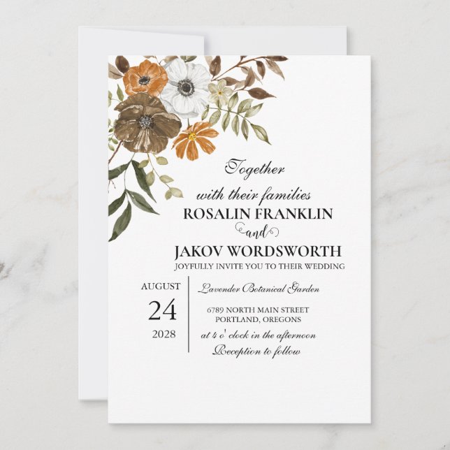 Boho Blush Floral Wedding Invitation Einladung (Vorderseite)