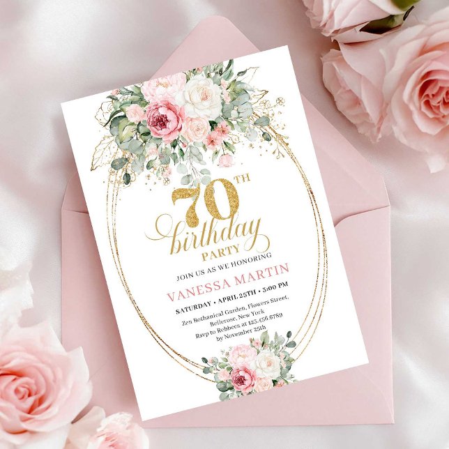 Boho Blush Florale digitale Einladung zum 70. Gebu (Boho Blush Floral Digital 70th Birthday Invitation)