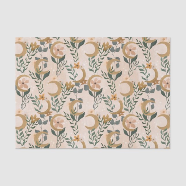 Boho Blush Green Botanic Moon Brautparty Seidenpapier (Vorderseite)